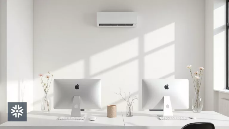Escritório moderno com ar-condicionado e computadores Apple