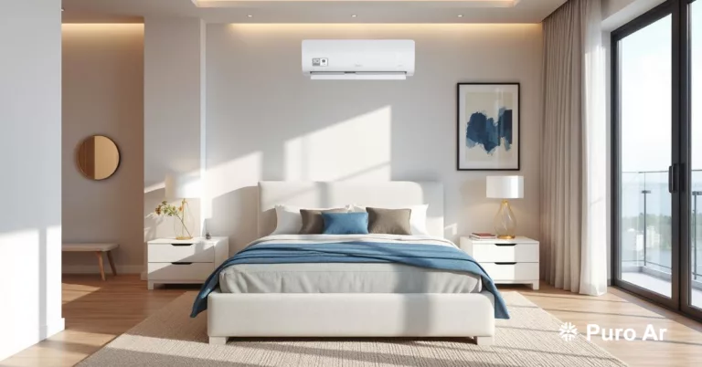 Quarto moderno com ar-condicionado instalado na parede.