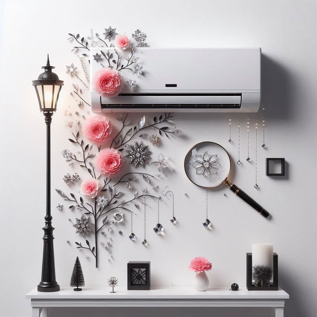 Decoração de ar condicionado com flores e detalhes elegantes