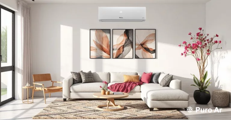 Sala moderna com ar-condicionado e decoração aconchegante