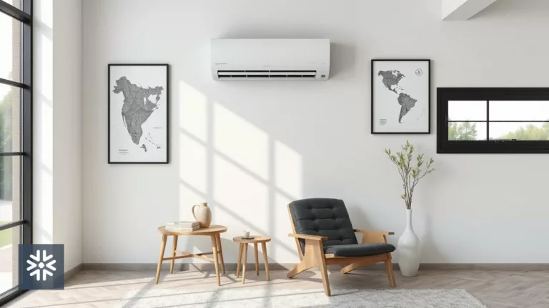 Sala moderna com ar-condicionado split instalado na parede