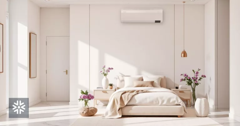 Quarto moderno e aconchegante com ar-condicionado ligado