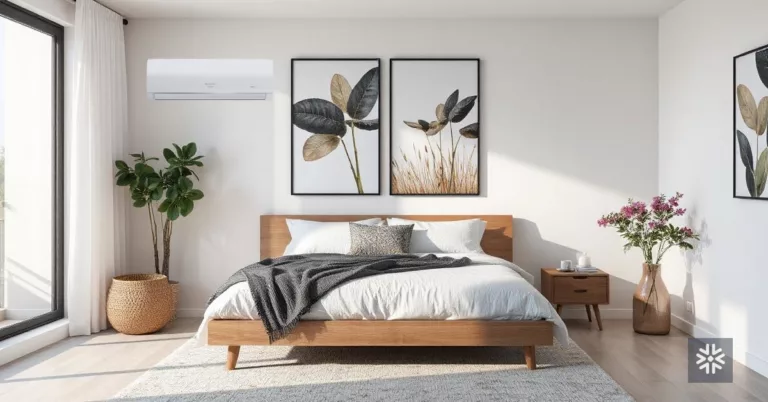 Quarto com ar-condicionado e decoração minimalista
