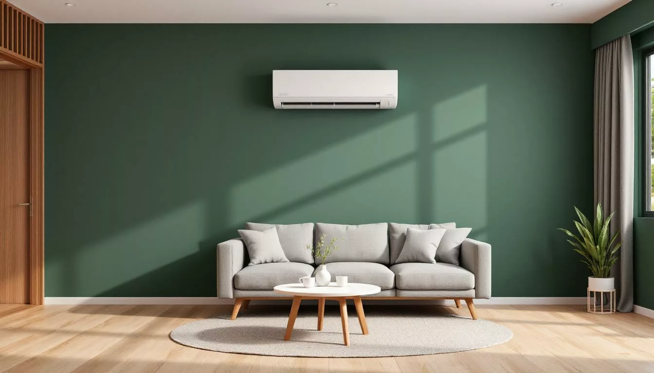 Sala com ar condicionado 110 V e decoração moderna