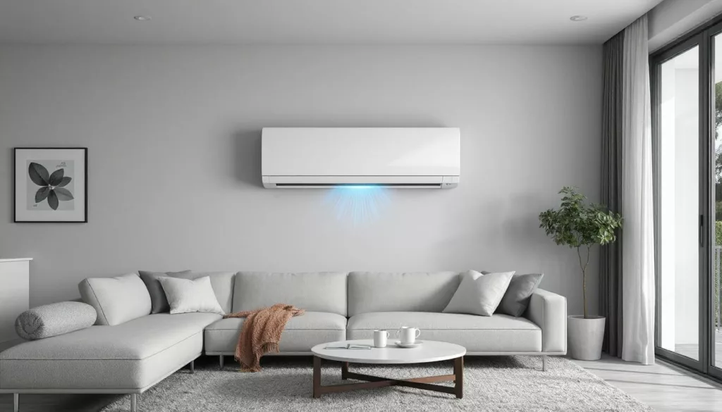 Sala moderna com ar-condicionado split em funcionamento