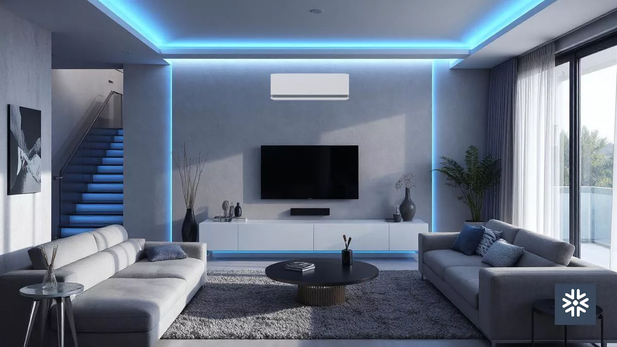 Sala moderna com ar-condicionado LG Dual Inverter Uniq instalado