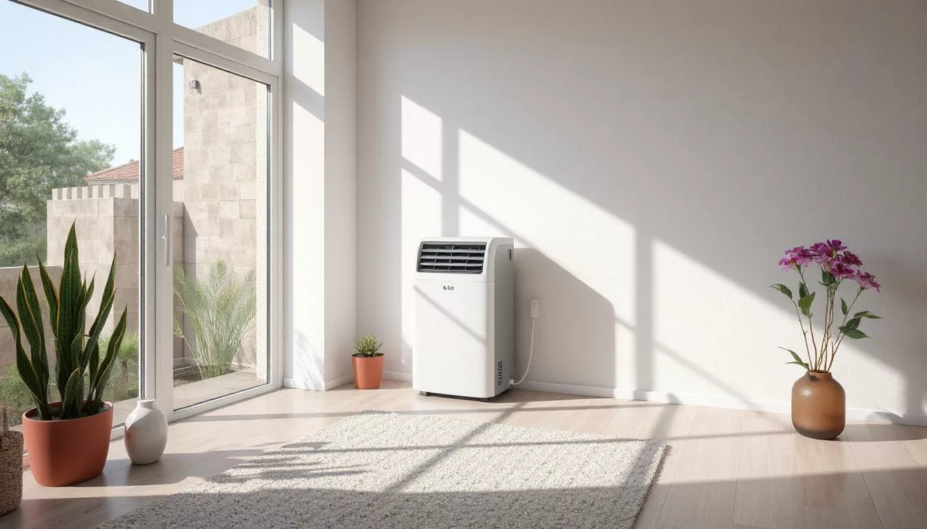Ar condicionado 10000 BTU portátil em ambiente moderno