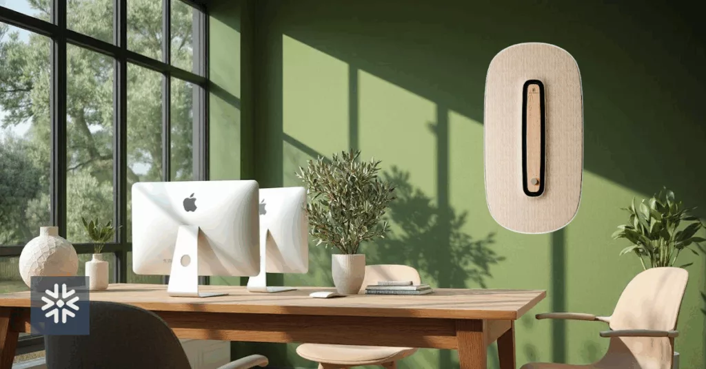 Ambiente de escritório moderno com Caeli Energie na parede