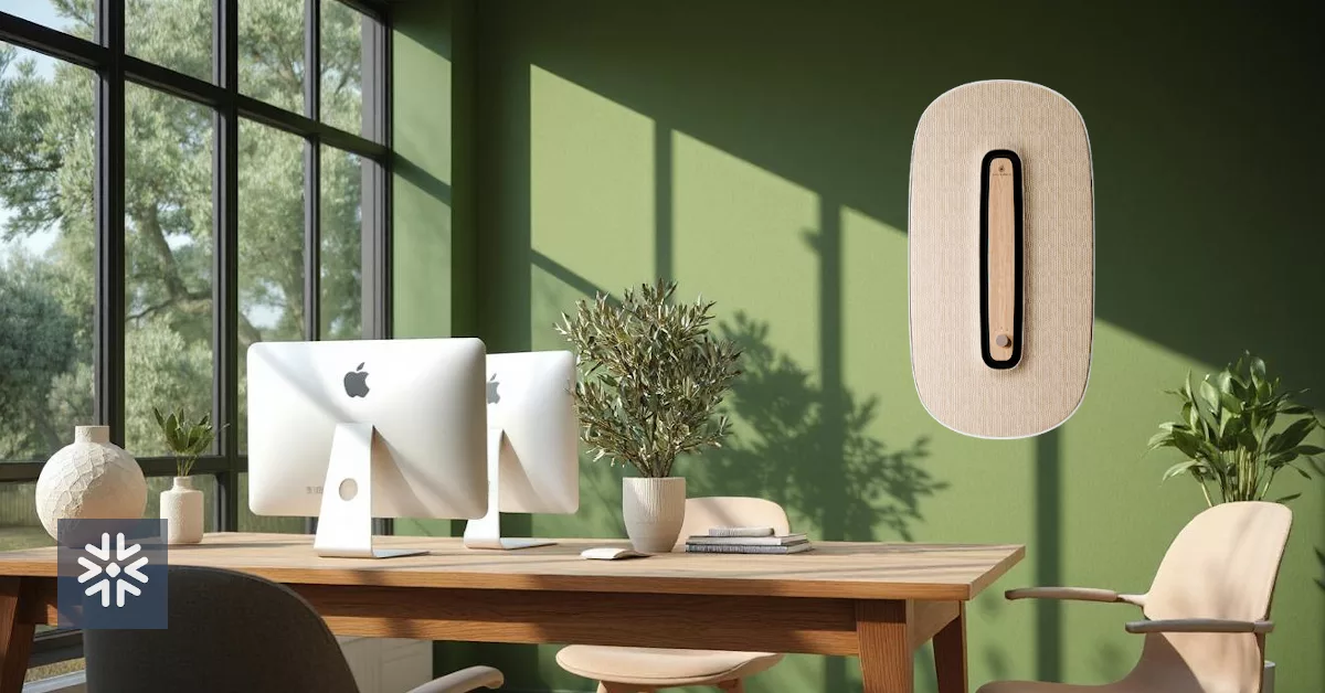 Ambiente de escritório moderno com Caeli Energie na parede