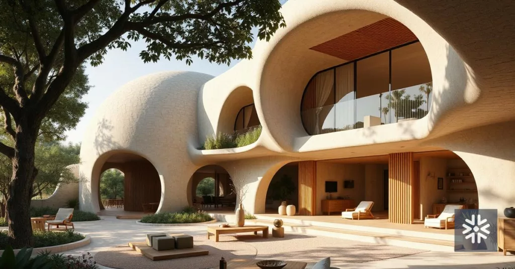 Casa sustentável com design orgânico e ventilação natural